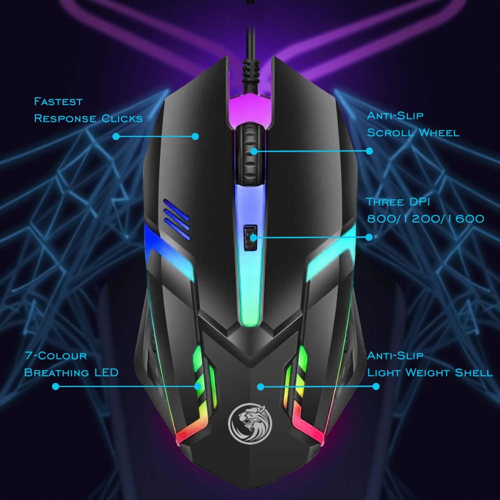 JUSTOP Prexator USB Gaming Keyboard And Mouse Combo Rainbow LED Backlit ...